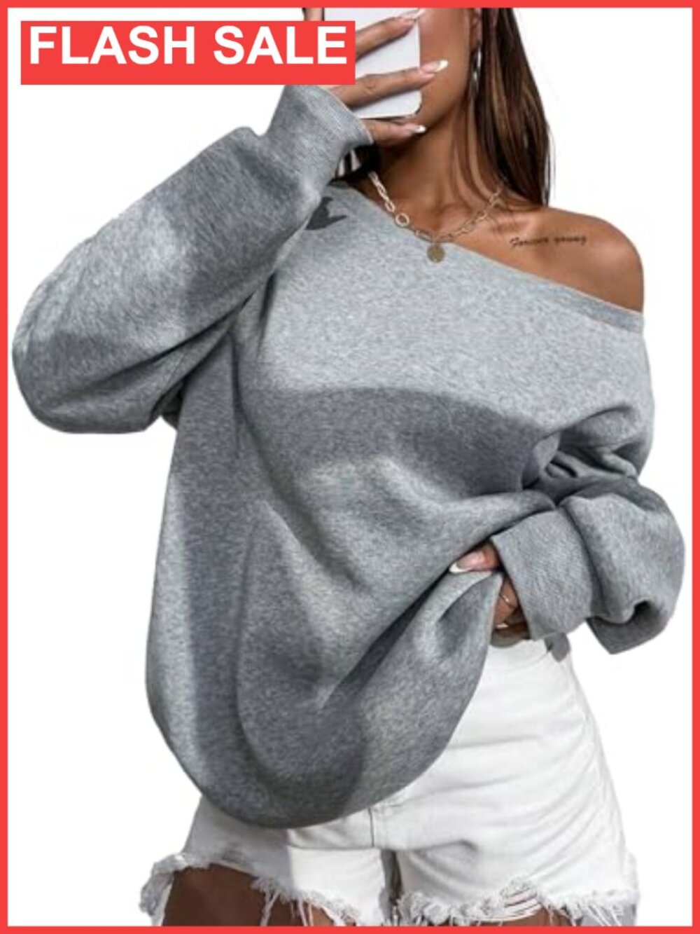 Womens Oversized Off The Shoulder Sweatshirt 70% Polyester 30% Cotton
